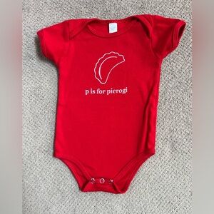 American Apparel P is Pierogi Infant 3-6 Months Red Cotton Snap Close Onesie